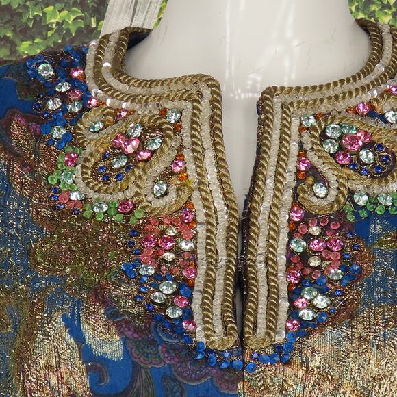 60s Vintage Pat Sandler Gold Metallic Beaded Dress M - Picture 13 of 16